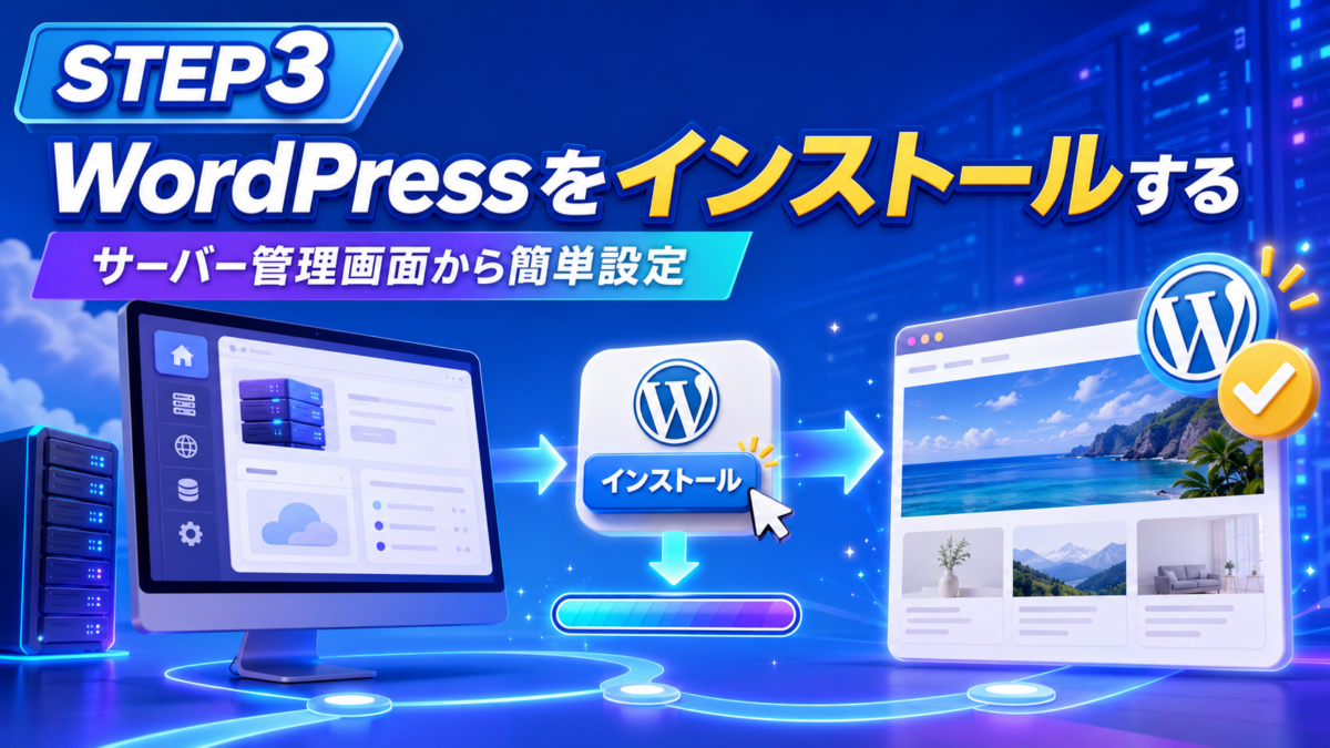 レンタルサーバーの管理画面からWordPressをインストールする流れを初心者向けに解説した画像