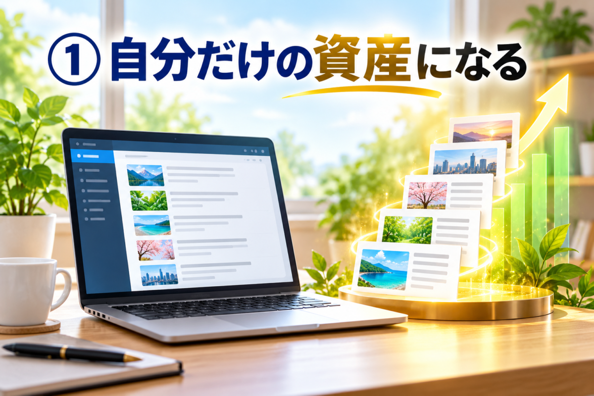 WordPressブログの記事を積み上げて自分だけの資産にする仕組みを表した画像