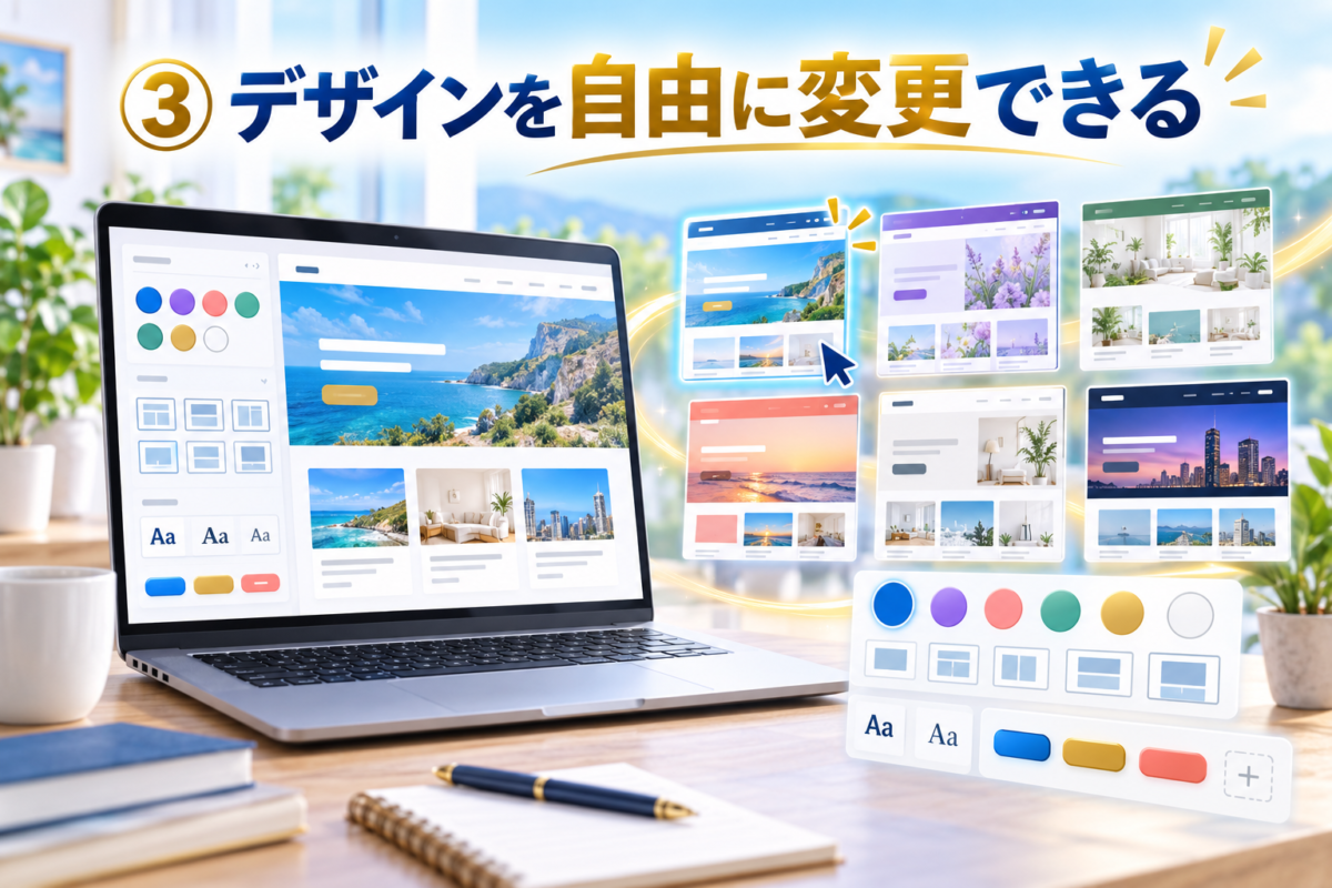 WordPressでサイトの色やレイアウト、見出しなどのデザインを自由に変更できることを表した画像