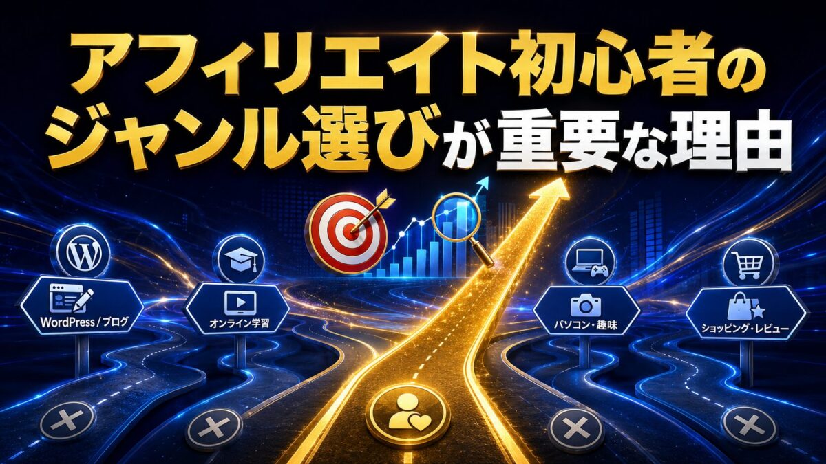 自分の経験・検索需要・広告案件に合ったジャンルを選ぶことがアフィリエイト初心者に重要な理由を解説する画像