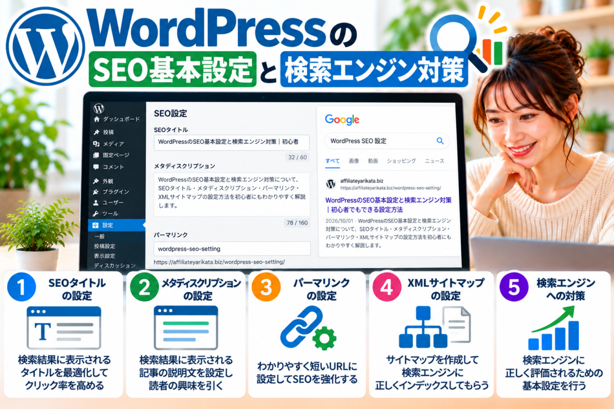 WordPressのSEO基本設定と検索エンジン対策｜SEOタイトル・メタディスクリプション・パーマリンク・XMLサイトマップの設定方法
