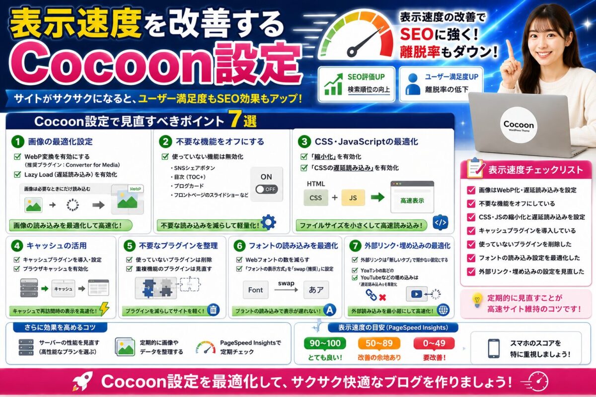 画像最適化やキャッシュなど表示速度を改善するCocoon設定をまとめた画像