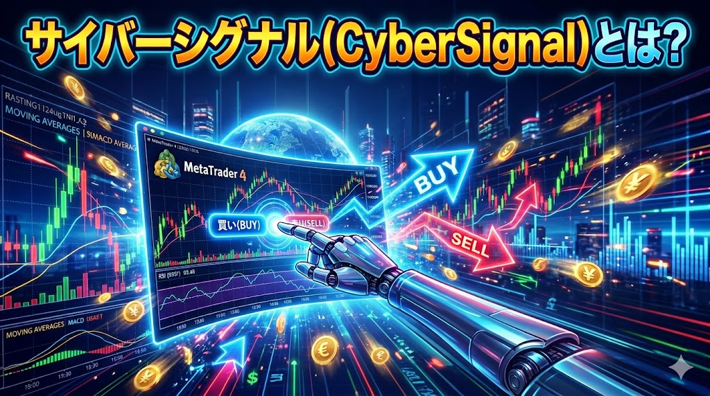 【人工知能AI】MT4サイバーシグナル（CyberSignal）の特徴・売買シグナル・自動利確EAをわかりやすく紹介するアイキャッチ画像