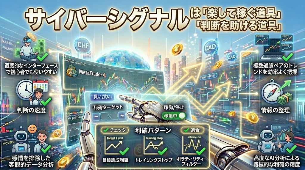 CyberSignalはFXで必ず勝てるツールではなく売買判断をサポートする補助ツールであることを伝えるイメージ画像