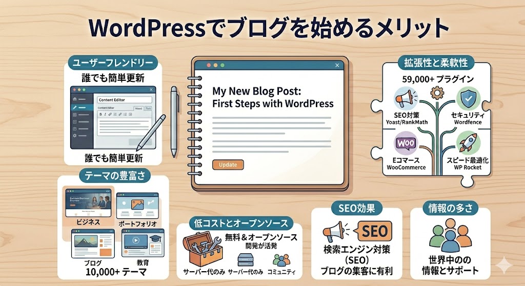 「WordPressで収益化する流れ」をテーマにした、非常にカラフルでド派手なスチームパンク風の図解イラスト。 上部には虹色に輝くグラデーション文字で「WordPressで収益化する流れ」と書かれている。マシン全体から虹色の光線やエネルギーが放たれ、ネオンのように鮮やかに発光している。 左下には「A. 広告と運営の焦り」「広告収入」として、ドル袋や積み上げられた紙幣、輝くデジタルボード（「$5,000+」の表示）が描かれている。中央下部からは「収益化完了」と書かれた光の矢印が伸び、右下には「B. アフィリエイト収益」「C. 自社商品販売」として、大量の金貨の山とショップのアイコンが超ド派手に配置されている。