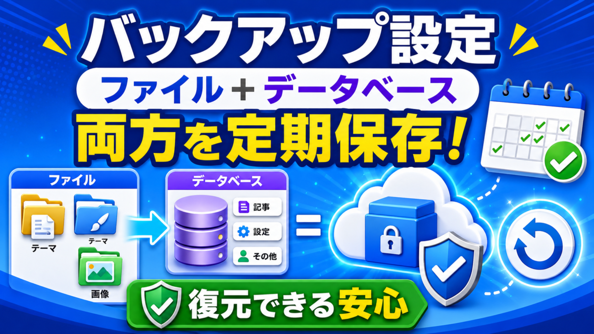 WordPressのテーマ・画像などのファイルと記事・設定などのデータベースを定期的にバックアップする画像