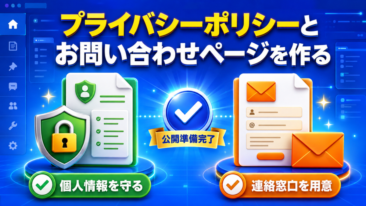 WordPressでプライバシーポリシーとお問い合わせページを作り、個人情報の保護と連絡窓口を整える画像