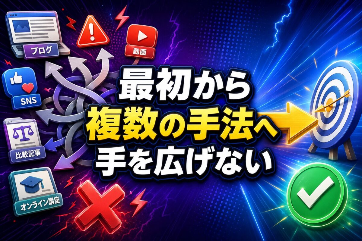 アフィリエイト初心者が最初から複数の手法へ手を広げず一つに集中する重要性を解説