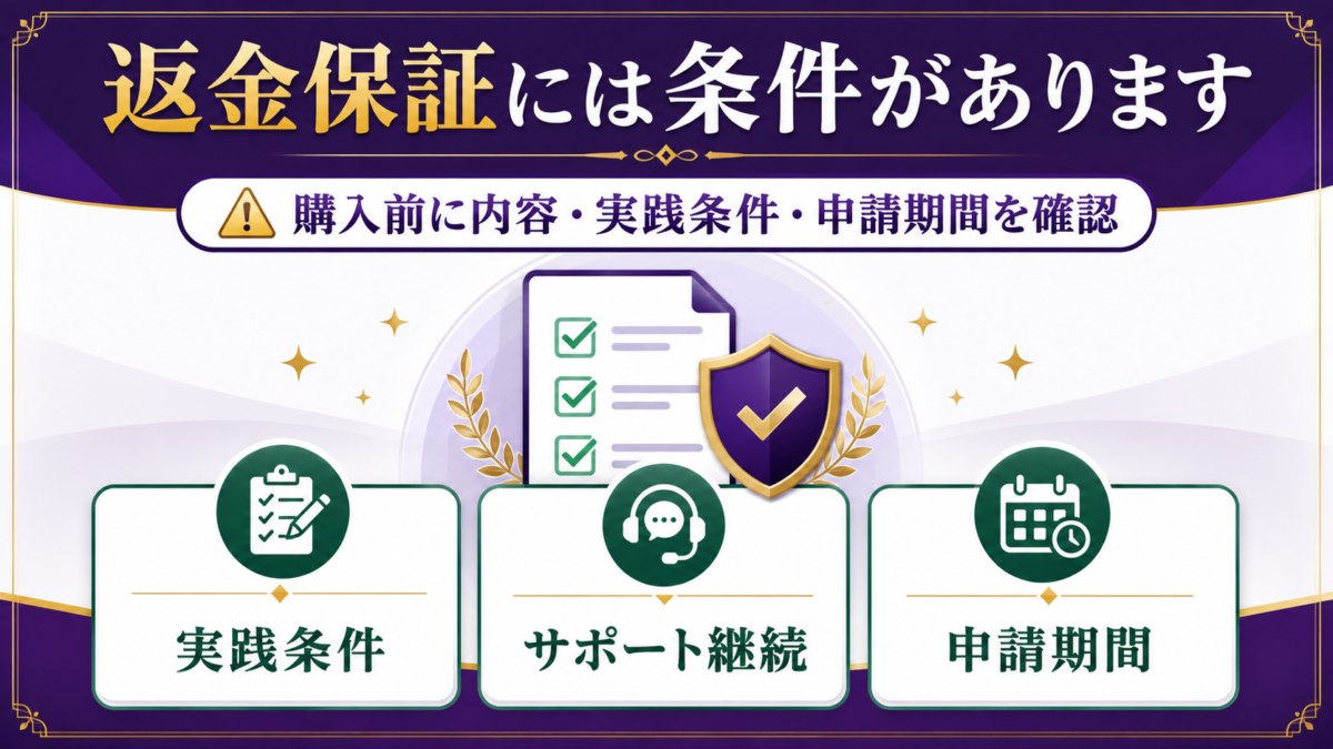 ウルティメイトアフィリエイト改訂版の返金保証に必要な実践条件・サポート継続・申請期間を確認する画像
