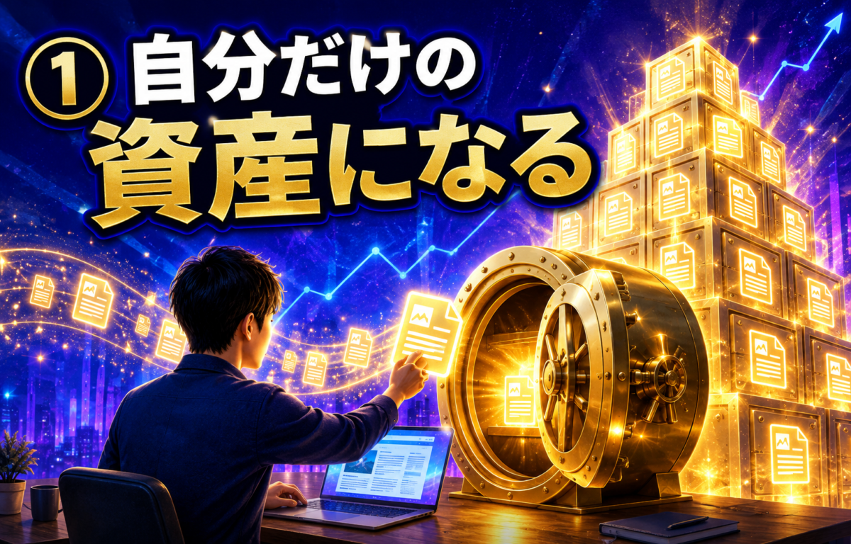ブログ記事を積み重ねて自分だけの資産にしていく仕組みを表したイメージ画像