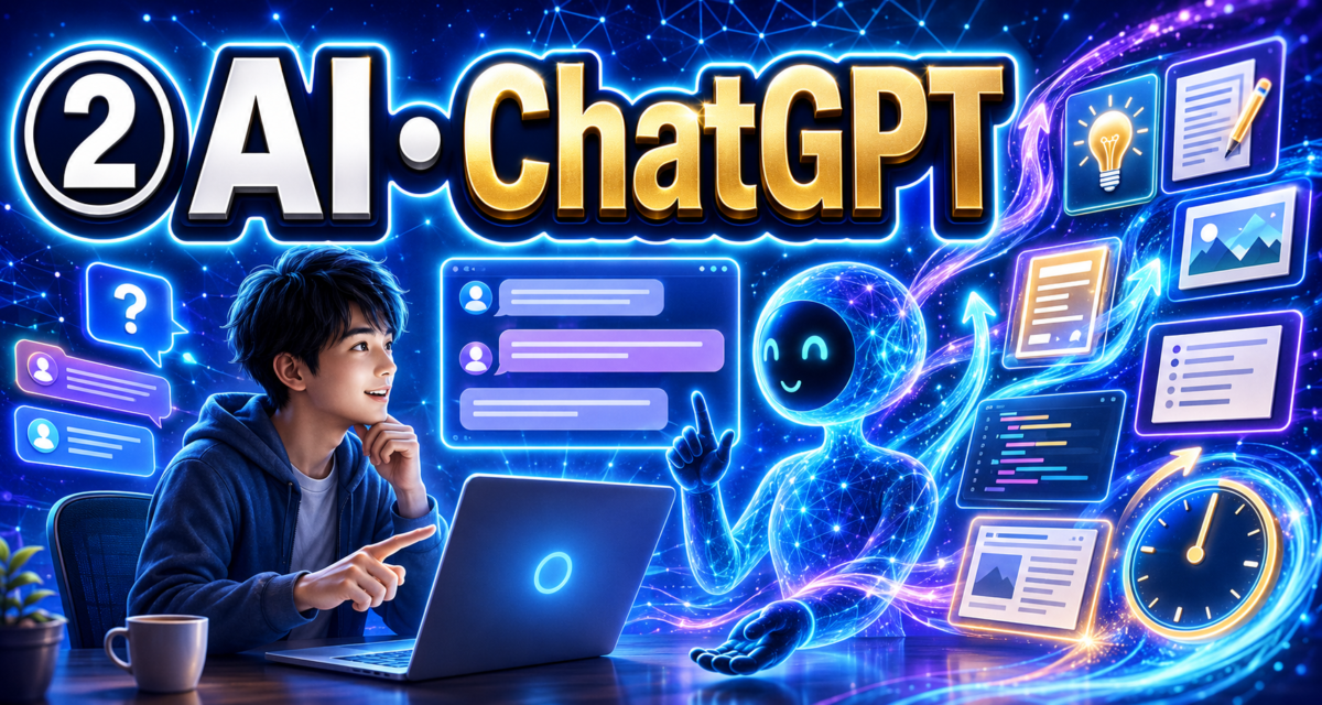 AI・ChatGPTを活用した情報収集・アイデア出し・文章作成・画像制作・作業効率化を表したイメージ画像