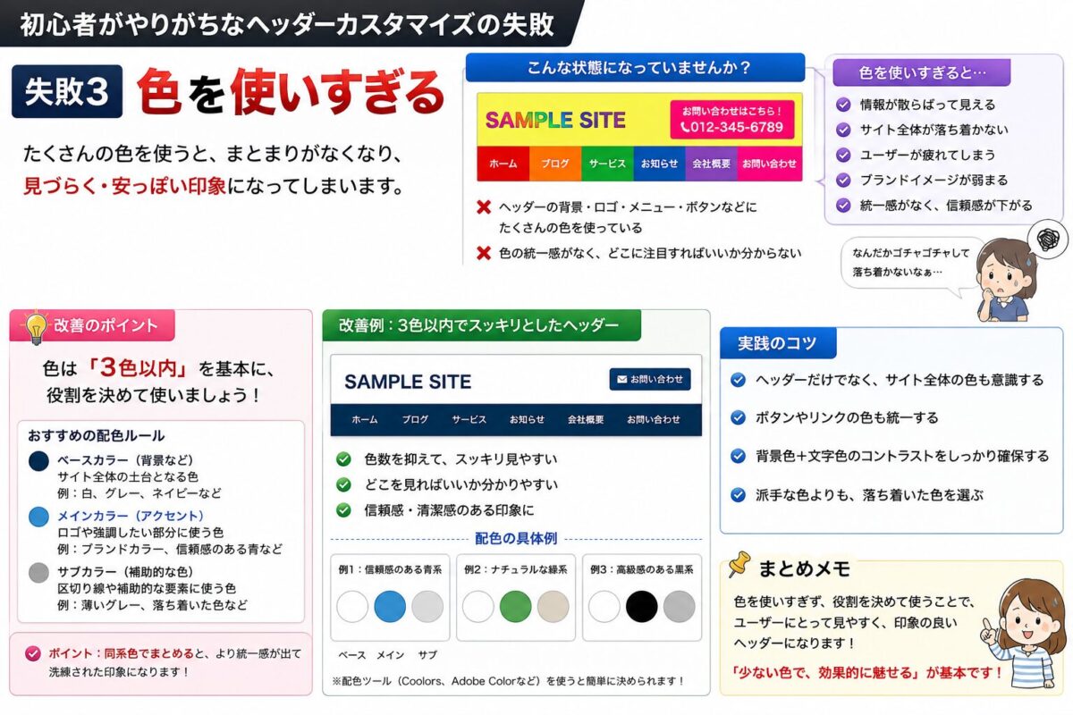 初心者がやりがちなCocoonヘッダーカスタマイズの失敗例と改善方法を紹介する画像