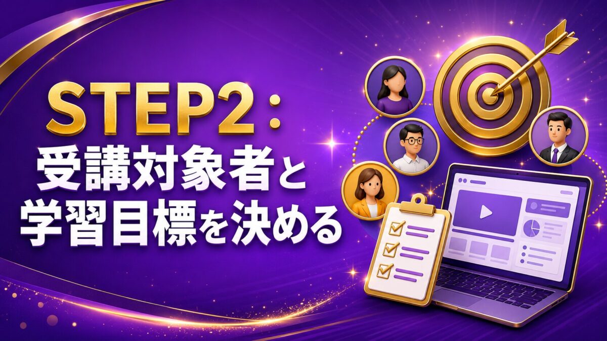 Udemy講座の受講対象者を選び、達成してほしい学習目標を決める様子