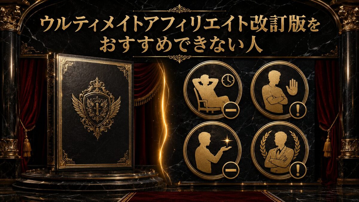 作業せずに即金や収益保証を求める人などウルティメイトアフィリエイト改訂版をおすすめできない人を表した画像