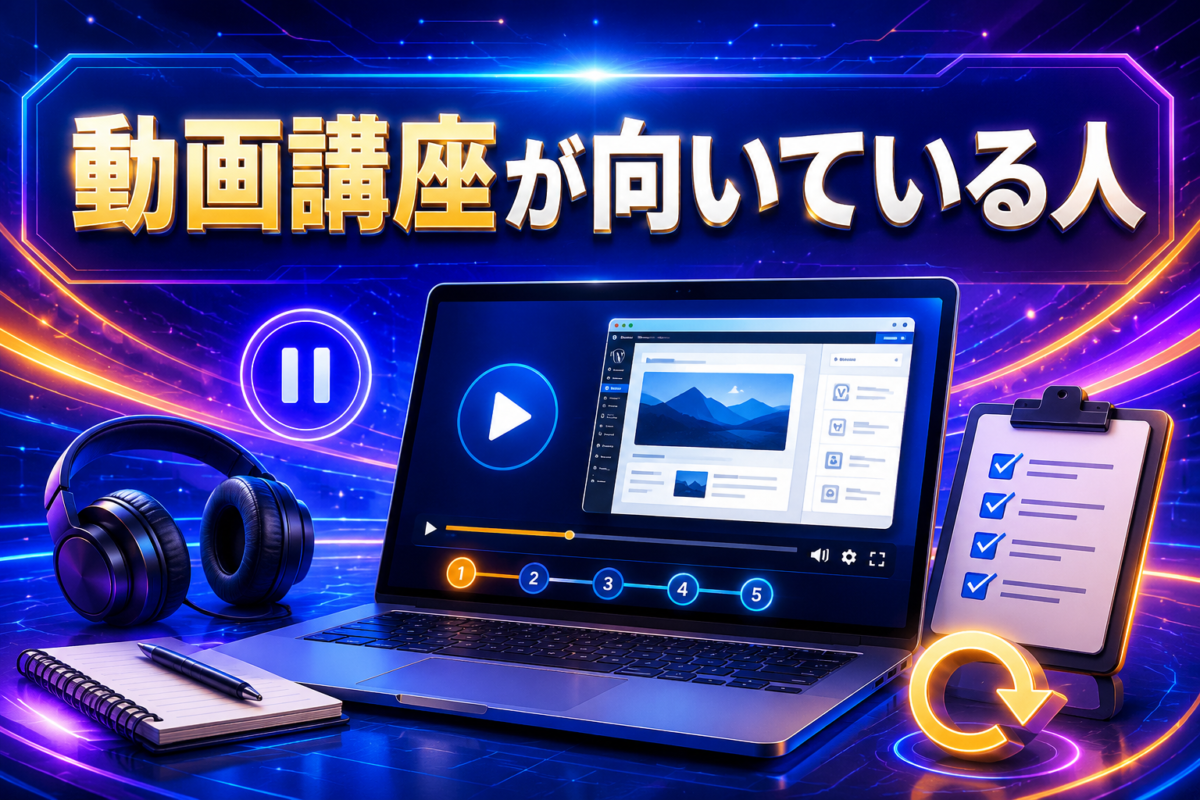 動画講座で操作画面を見ながら自分のペースで学習する初心者向けのイメージ