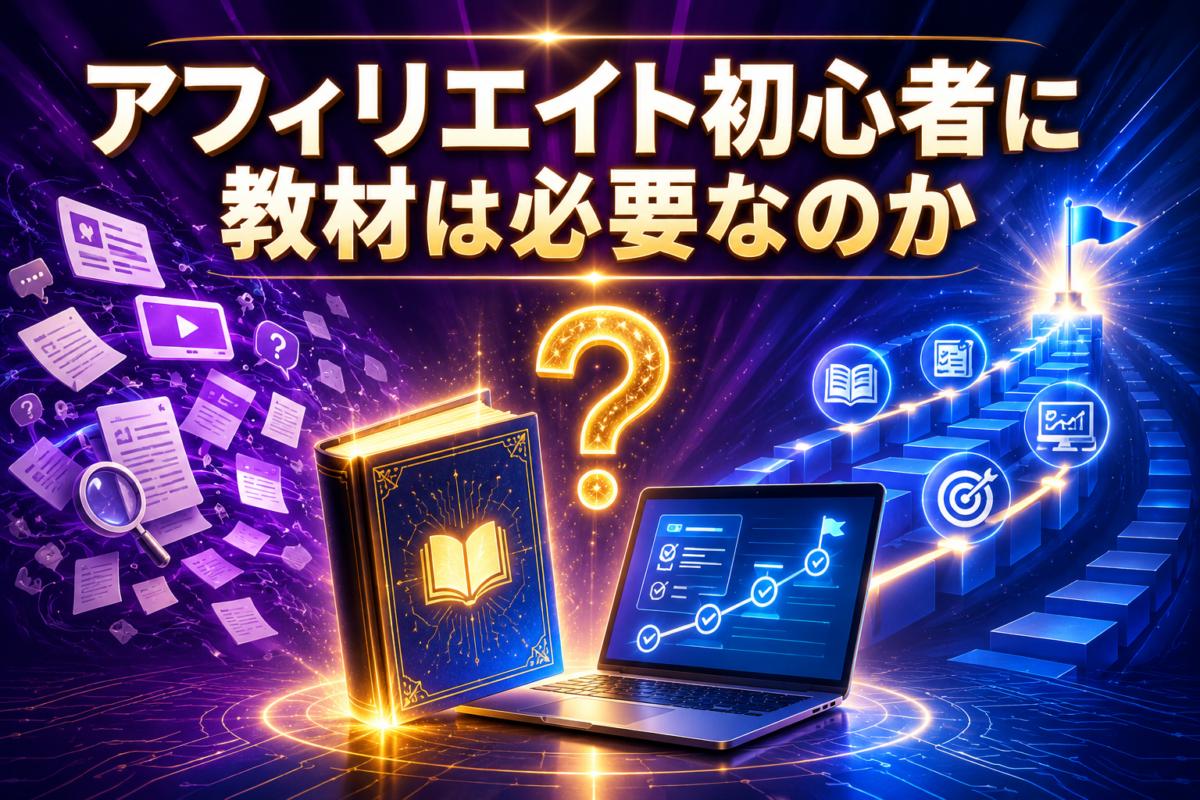 アフィリエイト初心者に教材が必要なのか、無料情報と体系的な教材を比較して考えるイメージ