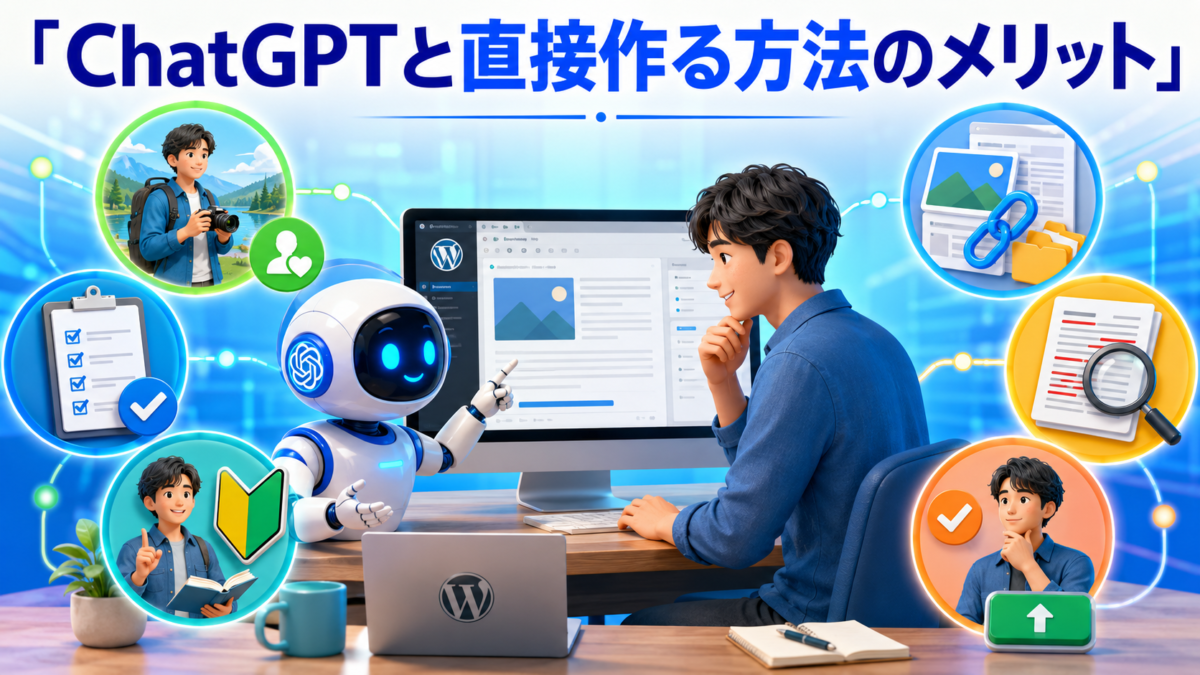 ChatGPTと直接記事を作ることで経験の反映や内容確認ができるメリットを表した画像
