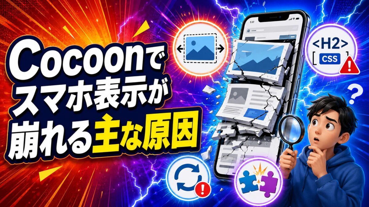 Cocoonのスマホ表示が崩れる原因と直し方を初心者向けに解説するアイキャッチ画像