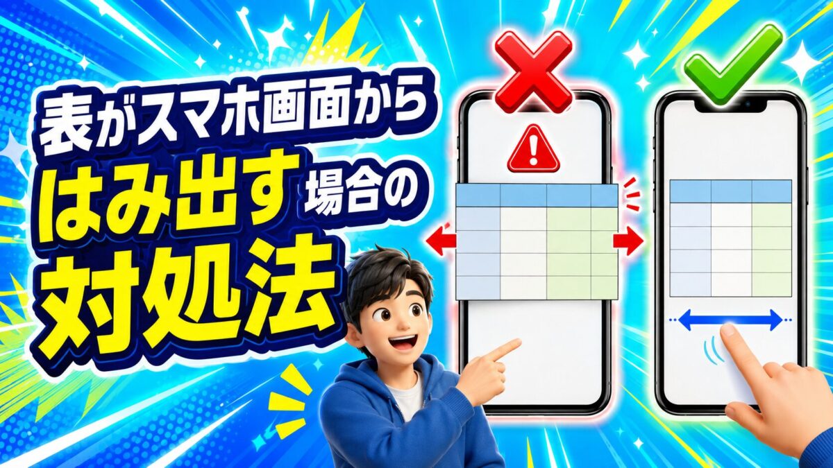 Cocoonで表がスマホ画面からはみ出す場合の対処法を解説する画像