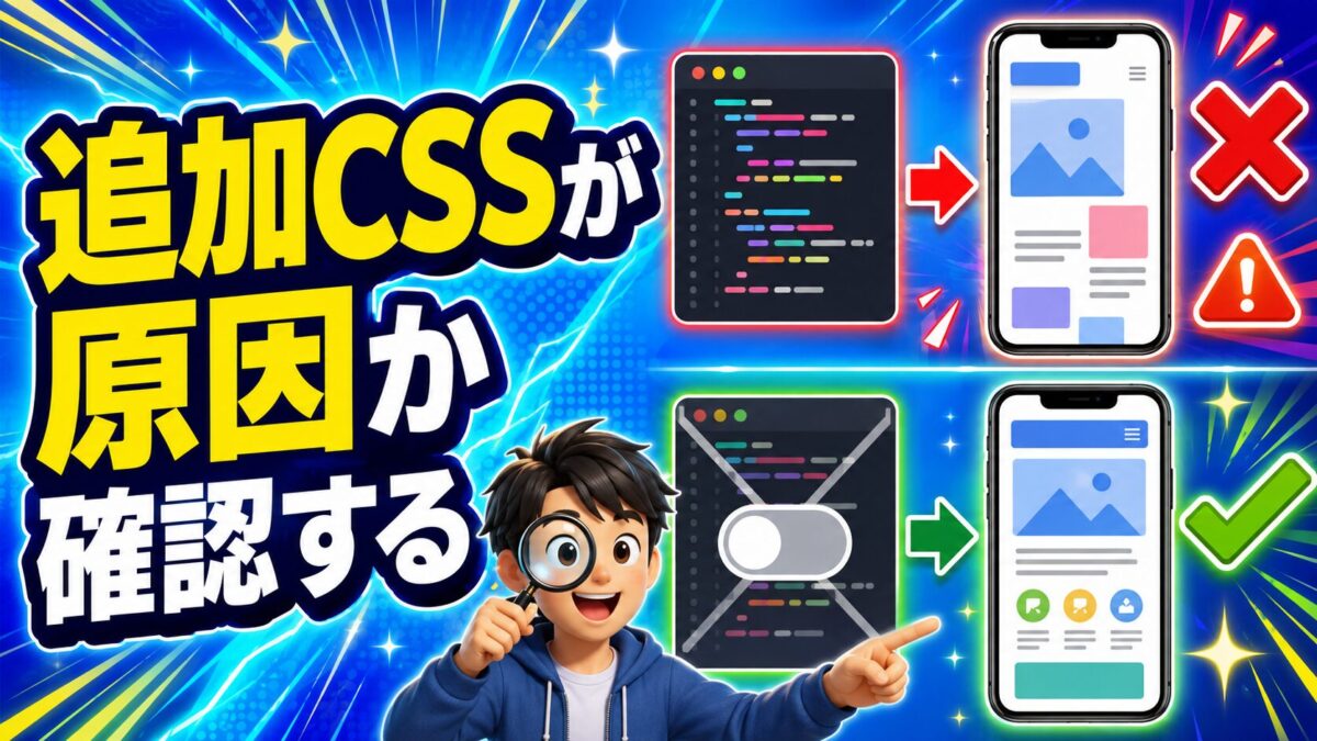 追加CSSが原因でCocoonのスマホ表示が崩れていないか確認する画像