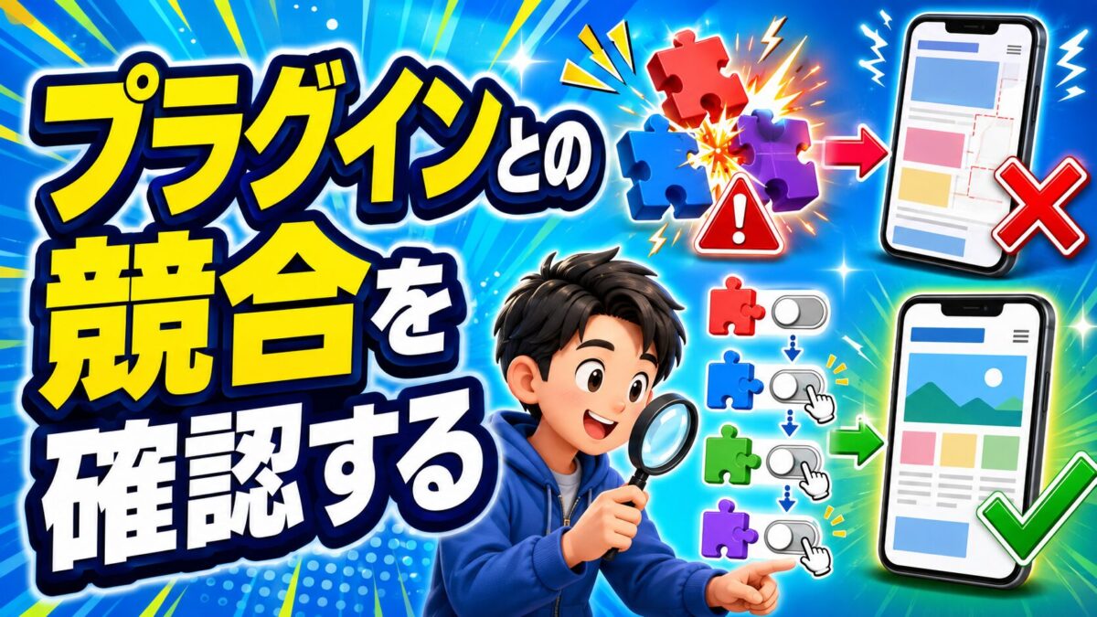 プラグインとの競合が原因でCocoonのスマホ表示が崩れていないか確認する画像