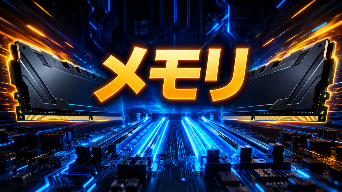 自作PCに搭載するデスクトップ用メモリとマザーボードのメモリスロットを紹介する画像