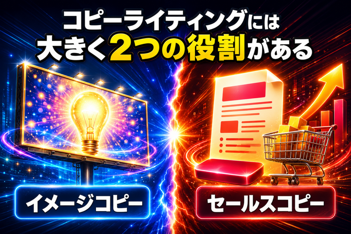 コピーライティングの2つの役割であるイメージコピーとセールスコピーを比較した解説画像