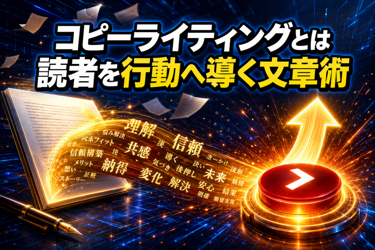 コピーライティングとは読者を行動へ導く文章術であることを表した解説画像