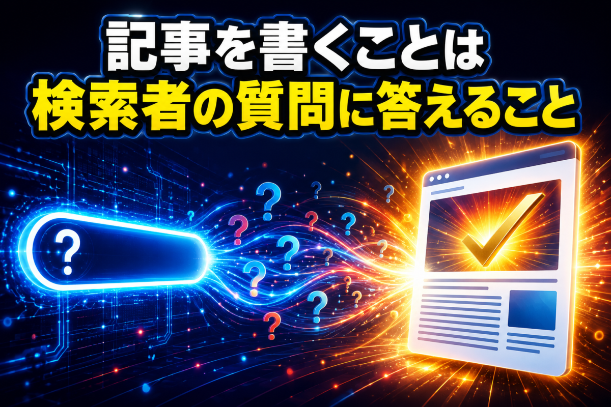 記事を書くことは検索者の質問に答えることを検索窓と回答記事で表した解説画像