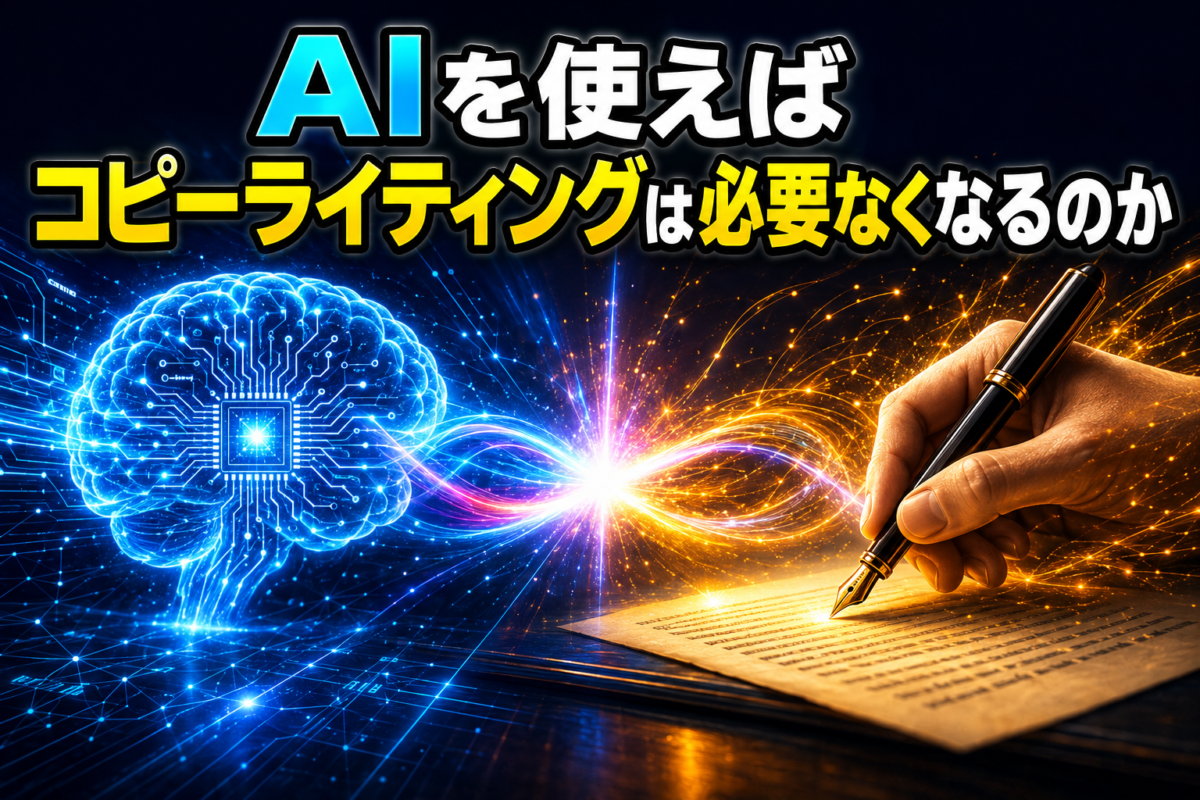 AIを使えばコピーライティングが不要になるのかをAIと人の文章力の融合で表した解説画像