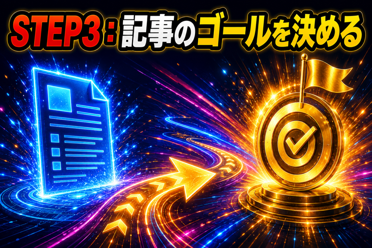 STEP3として記事のゴールを決める重要性を記事と目標で表した解説画像