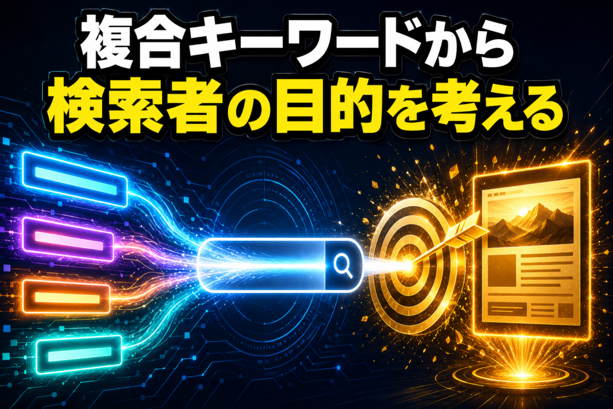 複数のキーワードを組み合わせて検索者の具体的な目的を考える流れを表した解説画像