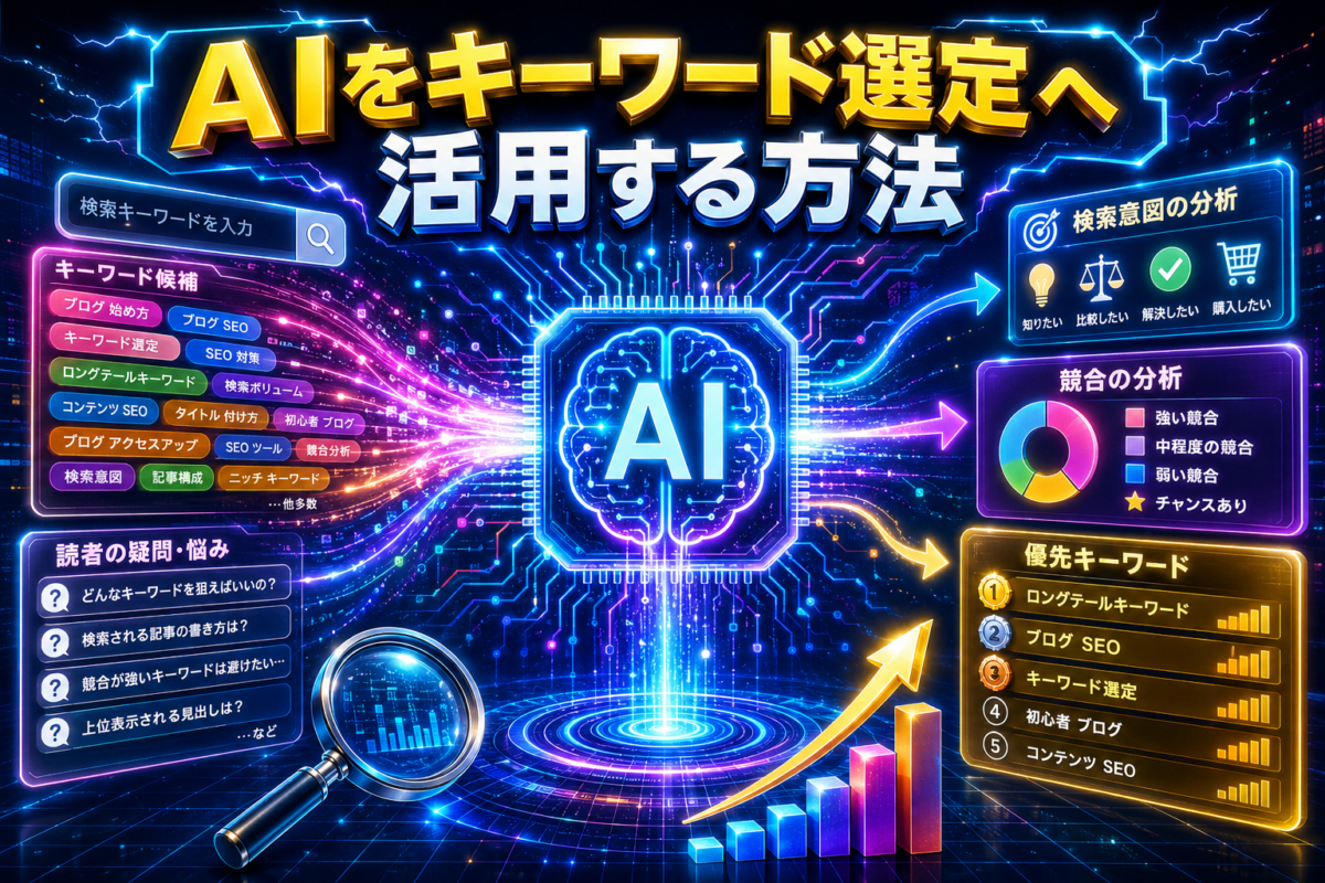 AIを活用して検索意図や競合を分析し、優先するキーワードを選定する方法の解説画像