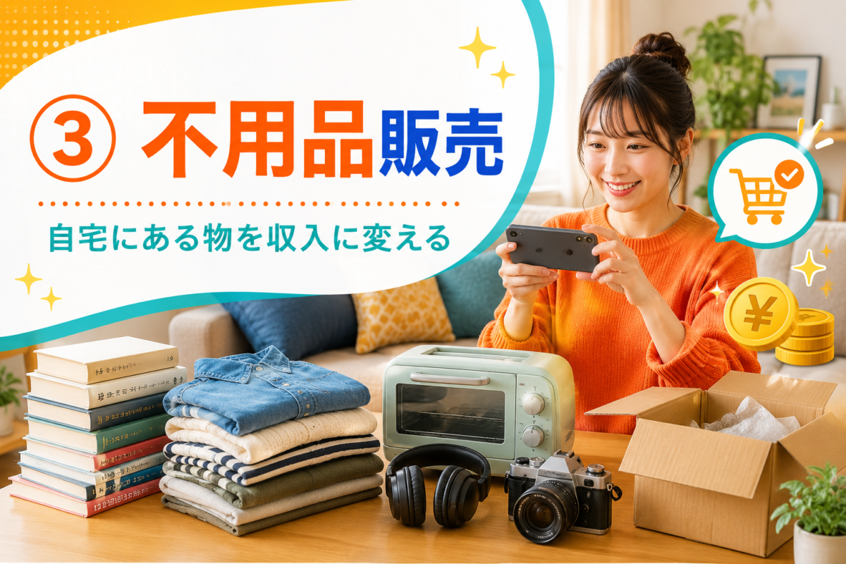 自宅にある本・衣類・家電・カメラなどの不用品をスマホで撮影し、出品して収入へ変える方法
