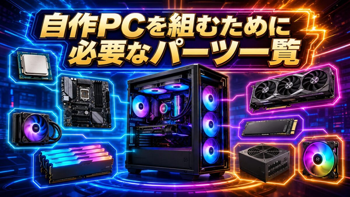 自作PCに必要なCPU・マザーボード・メモリ・GPU・SSD・電源・ケース・冷却パーツの一覧画像