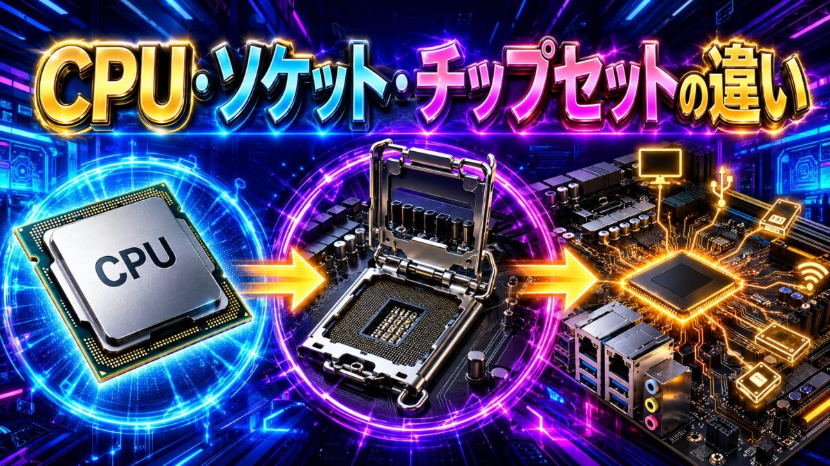 CPU・CPUソケット・マザーボードのチップセットの役割と関係を分かりやすく表した画像