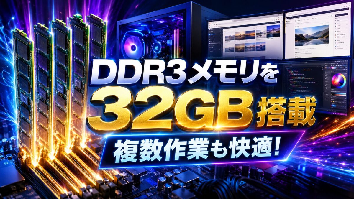 DDR3メモリを32GB搭載し、複数のソフトを同時に使用する自作PCを表した画像