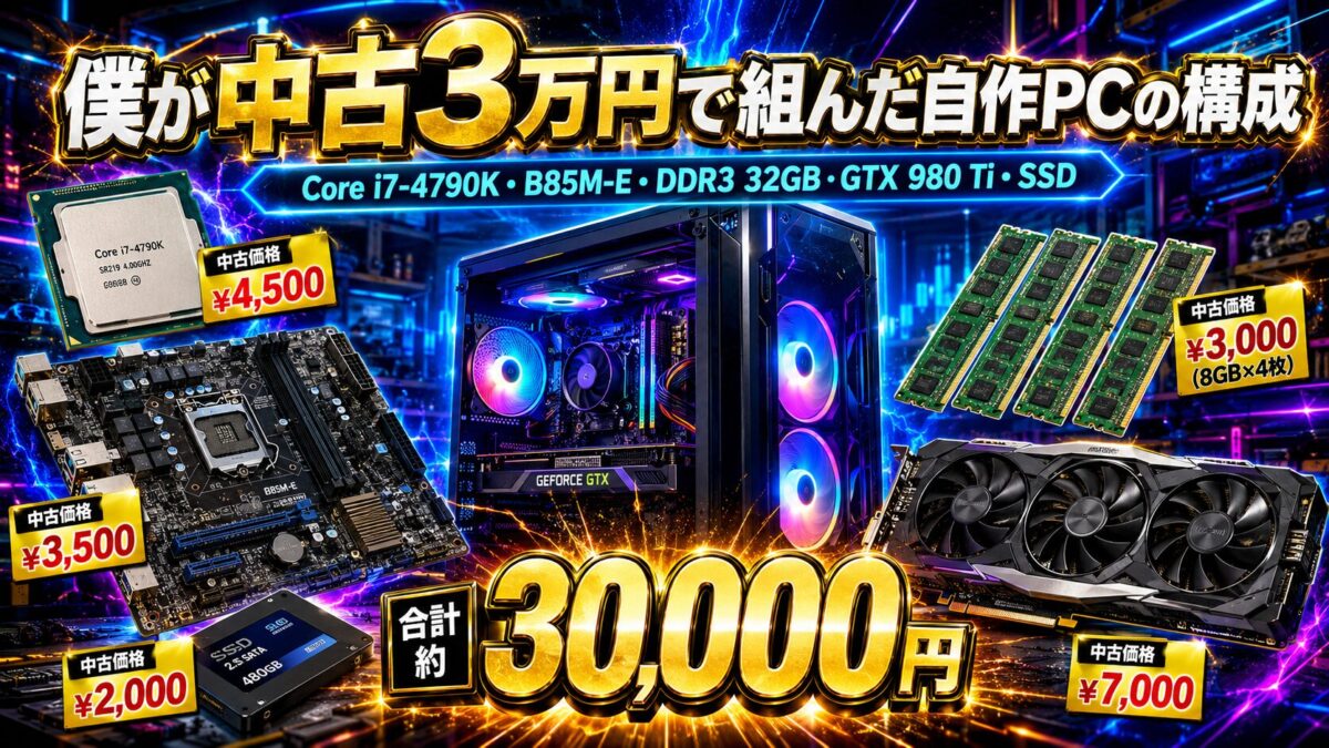 Core i7-4790K・B85M-E・DDR3 32GB・GTX 980 Ti・SSDで組んだ中古3万円自作PCの構成画像