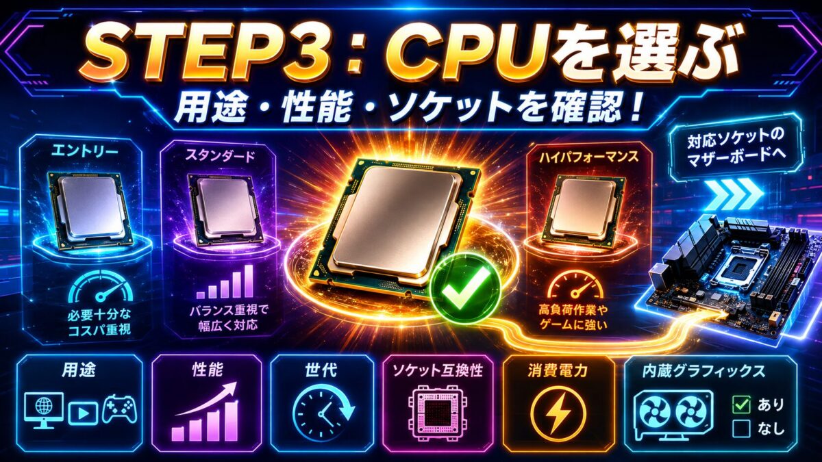 用途・性能・世代・ソケット・消費電力・内蔵GPUを確認してCPUを選ぶ手順の画像