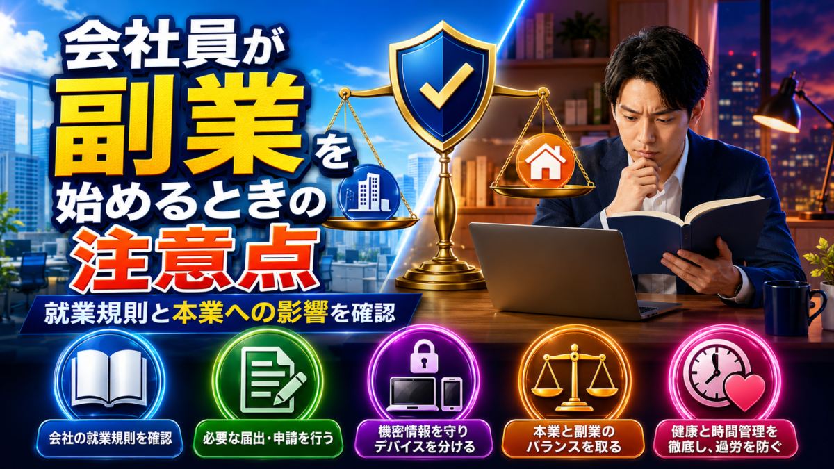 本業や生活とのバランスを保ちながら、副業を無理なく継続するポイントを示した画像