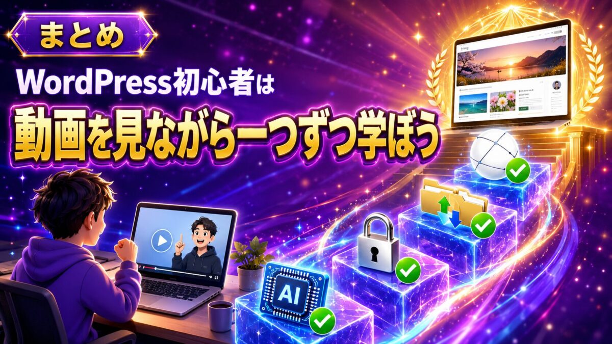 WordPress初心者が動画を見ながらAI・SSL・FFFTP・Cocoonを一つずつ学ぶ流れ