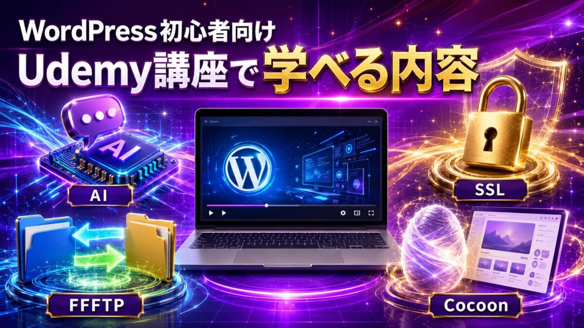 WordPress初心者向けUdemy講座で学べるAI・SSL・FFFTP・Cocoonの内容