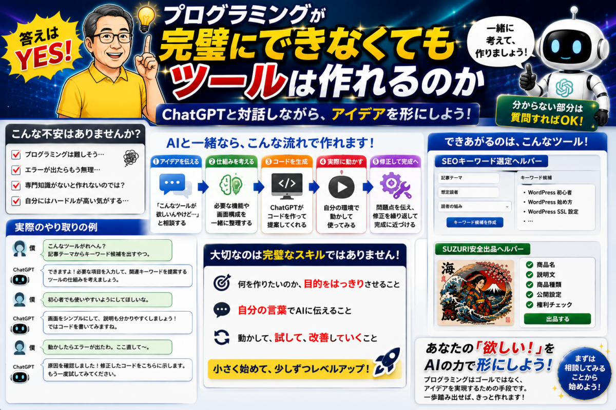 プログラミングの知識を補いながらChatGPTと対話して自分に必要なツールを作る方法