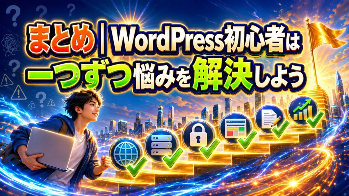 WordPress初心者がドメイン・サーバー・セキュリティ・サイト設定・記事作成・SEOの悩みを一つずつ解決する流れ