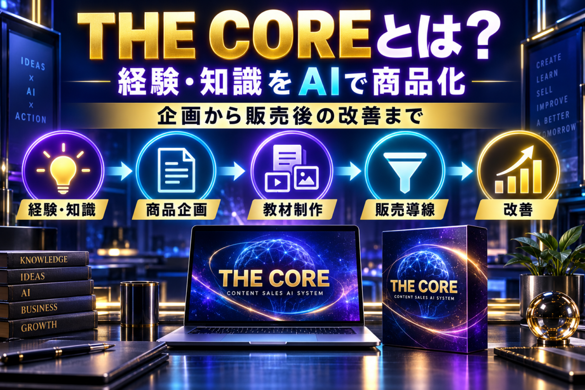 THE COREは経験や知識をAIで商品化し、商品企画・教材制作・販売導線・販売後の改善まで進める実践システム