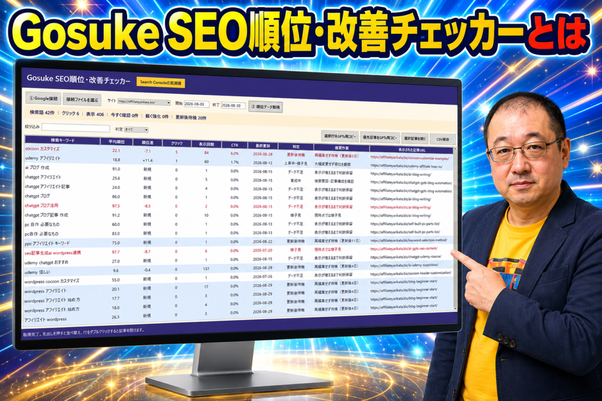 Google Search Consoleの検索データから記事の改善優先度を確認できるGosuke SEO順位・改善チェッカー