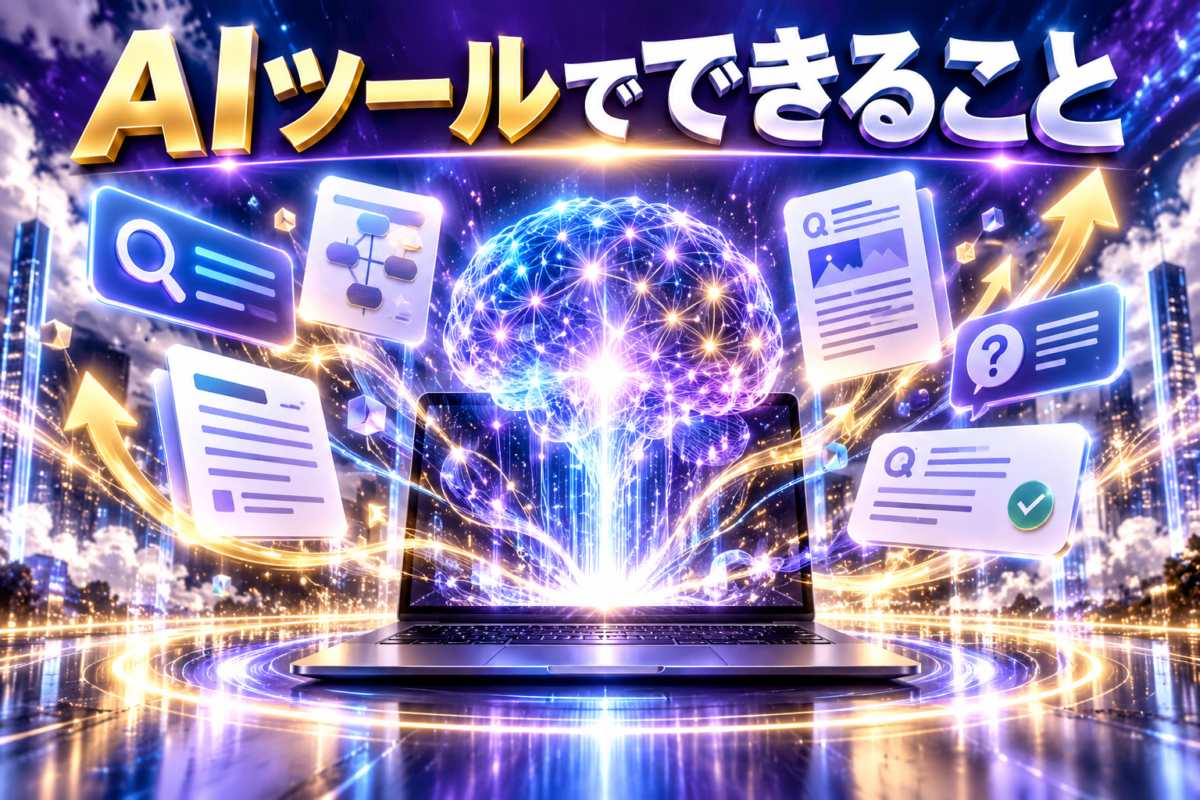 AIツールでキーワード整理や記事構成、本文、FAQを作成支援するイメージ