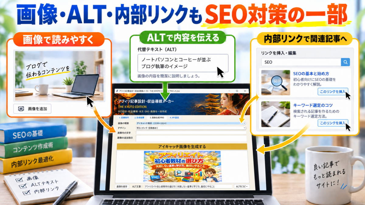 記事へ画像とALTを設定し内部リンクで関連記事へつなぐSEO対策