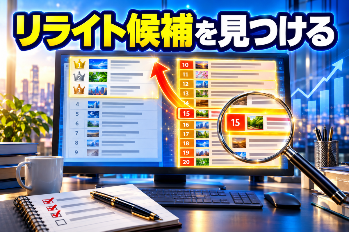 検索順位10位から20位の記事を分析してリライト候補を見つける方法