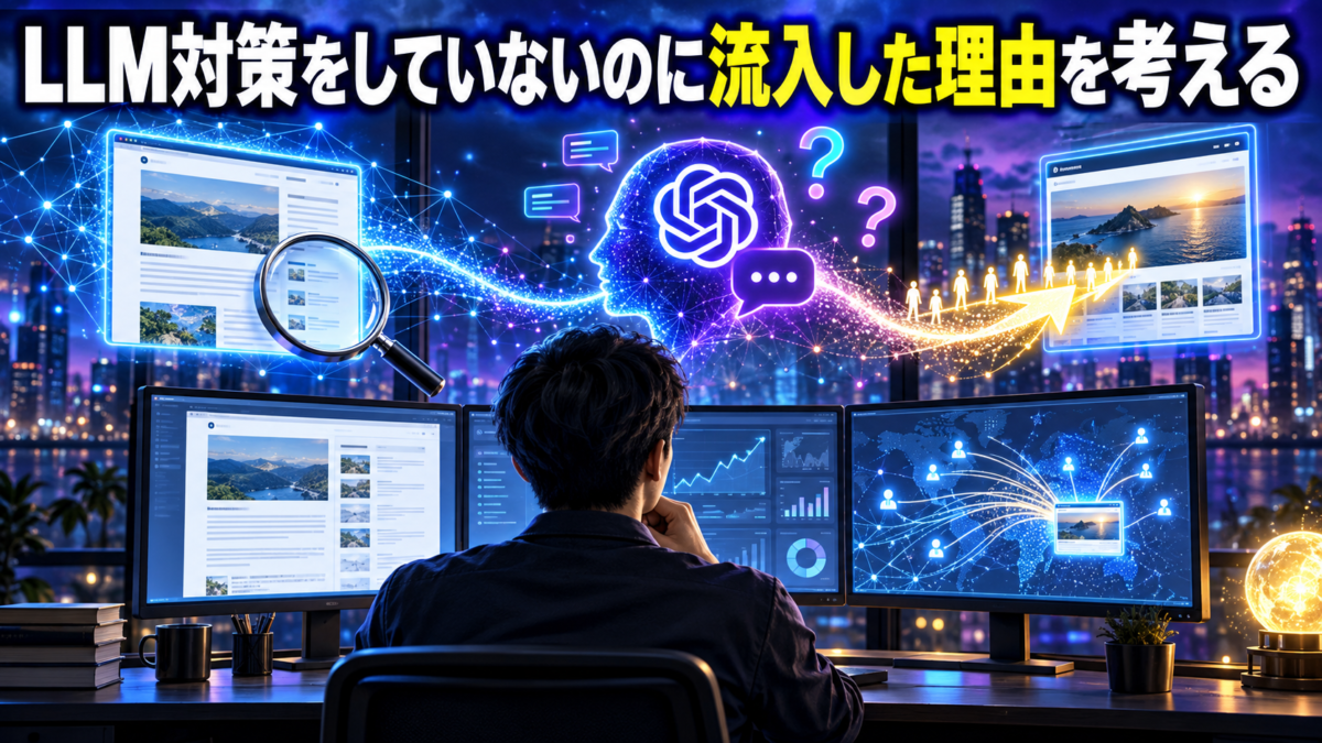 LLM対策をしていないサイトにChatGPT経由の流入が発生した理由を分析する様子